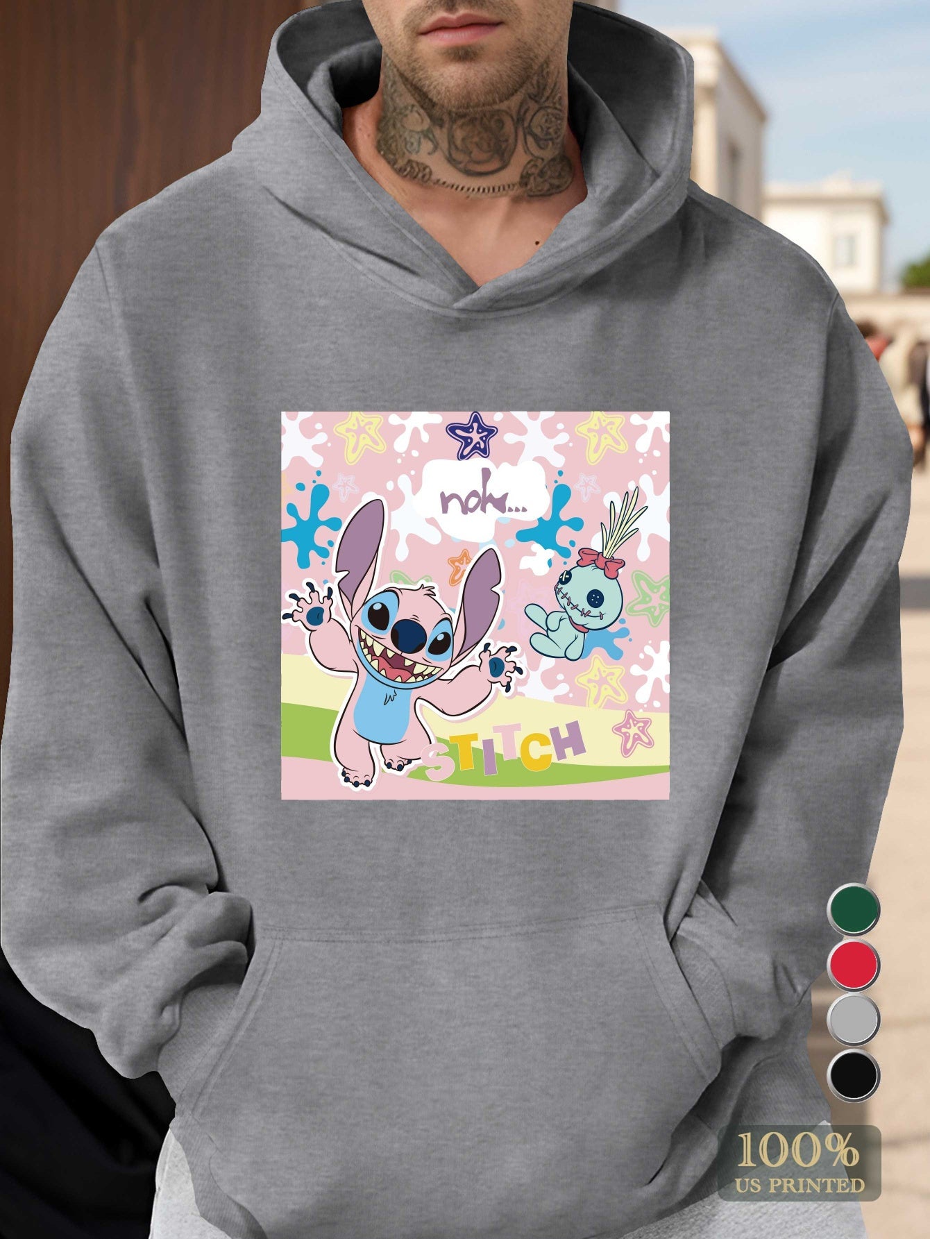 Disney Stitch Men's Graphic Hoodie - 100% US Printed Relaxed Fit Pullover with Pockets, Machine Washable Casual Sweatshirt for Fall/Winter, Winter Clothing, Nonstretch Fabric, Fall Fashion, Streetwear Style, Durable Material,