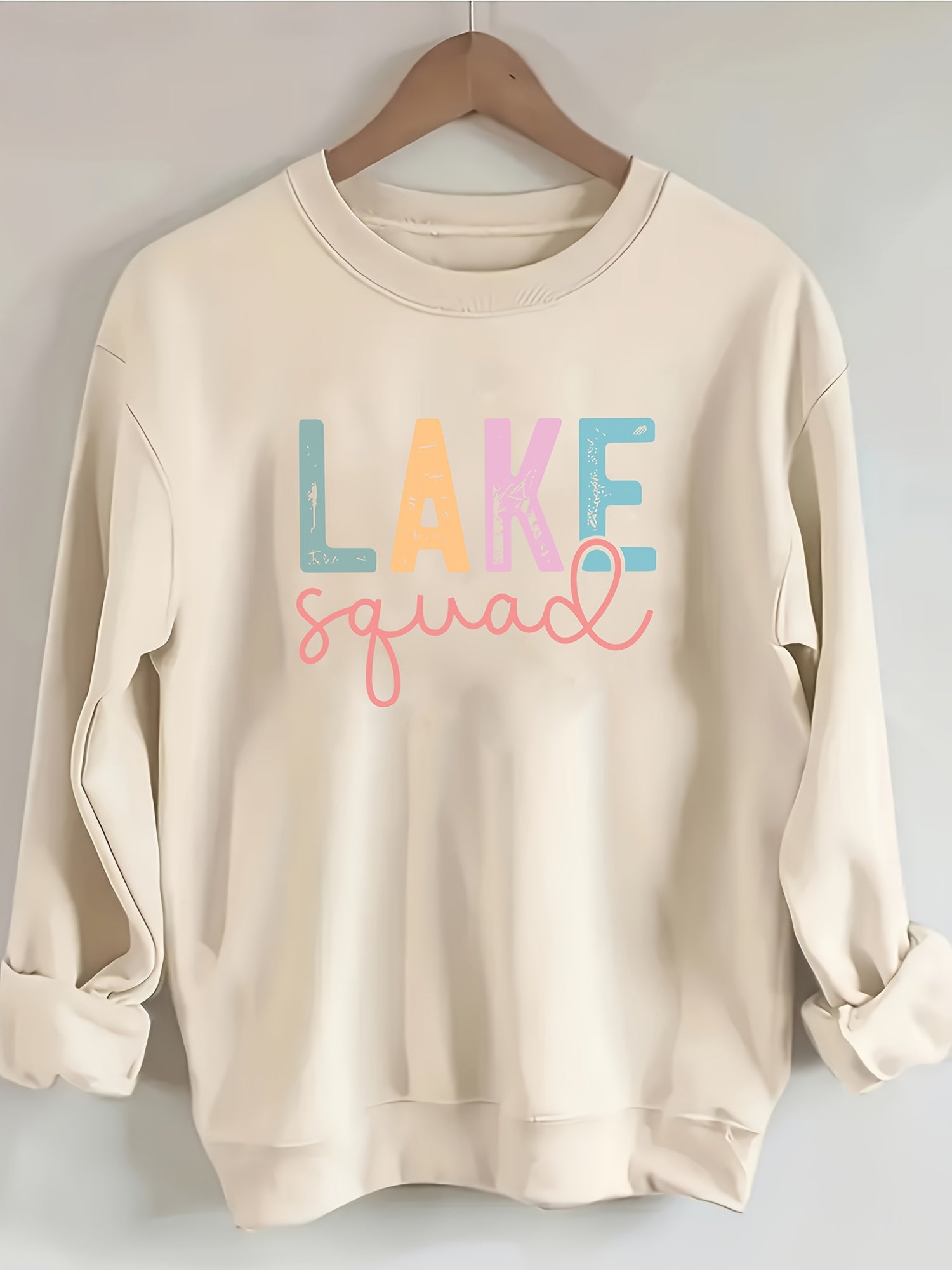 Letter Print Sweatshirt, Crew Neck Casual Sweatshirt for Women's Clothing