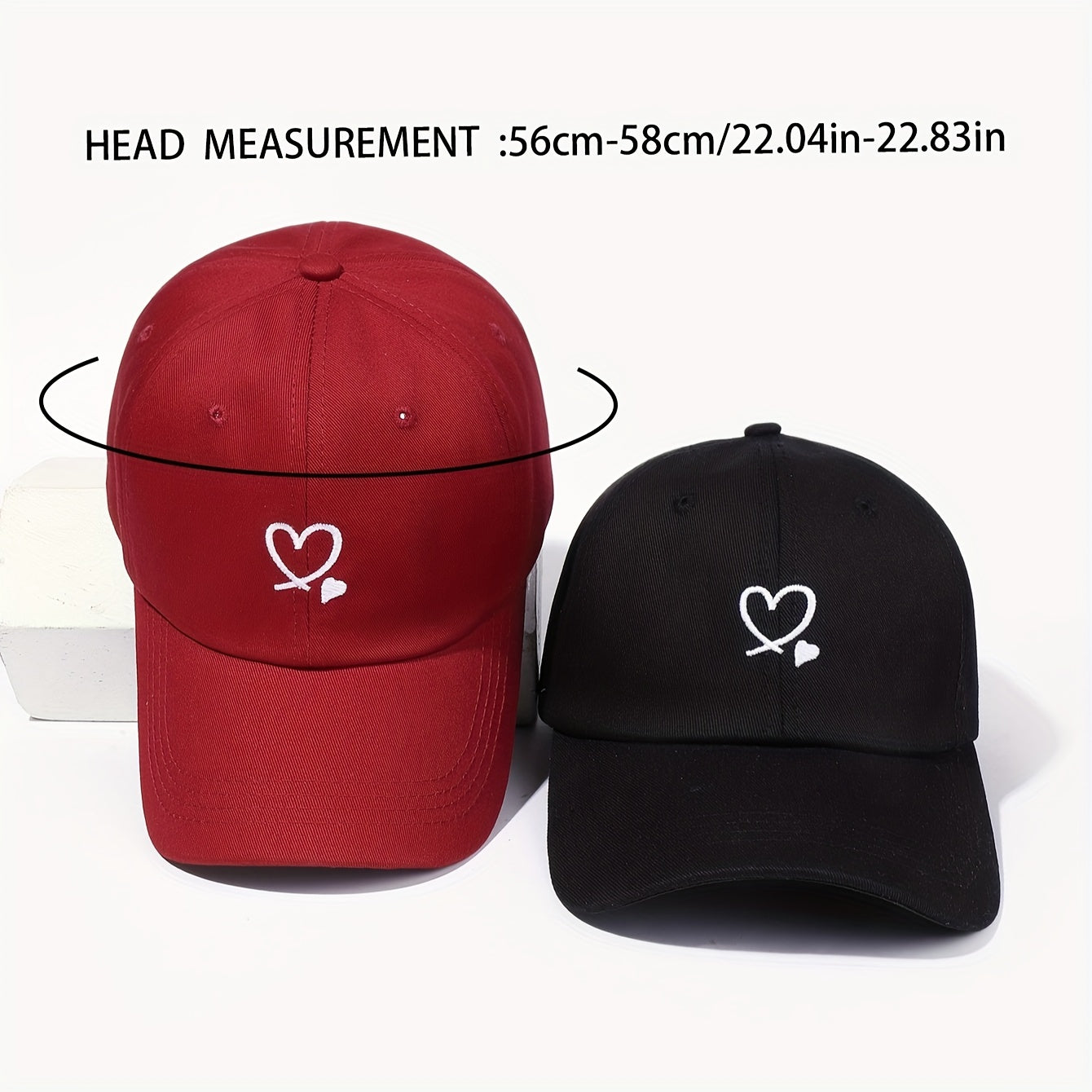 Unisex Embroidered Adjustable Sun Protection 2pcs Double Heart Baseball Caps - Woven Fabric, Hand Wash/Dry Clean, Holiday Theme Outdoor Leisure Hats, Casual Headgear | Adjustable Caps | Structured Cap