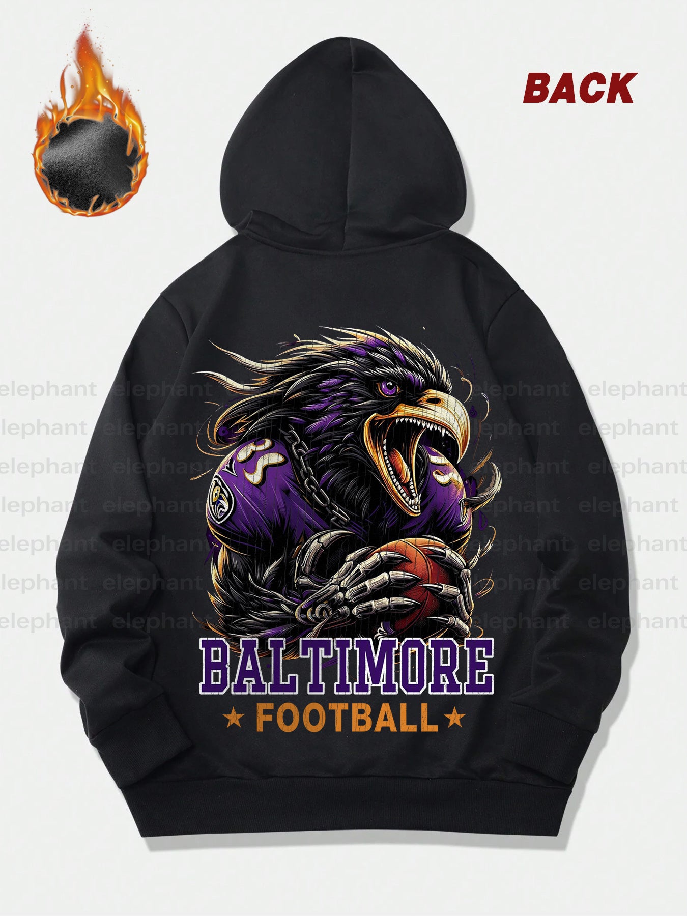 1pc Baltimore Football Graphic Print Hoodie - Thickened Unisex Casual Pullover with Pocket, Long Sleeve Autumn Winter Sweatshirt for Men & Women, Football Enthusiast Gift