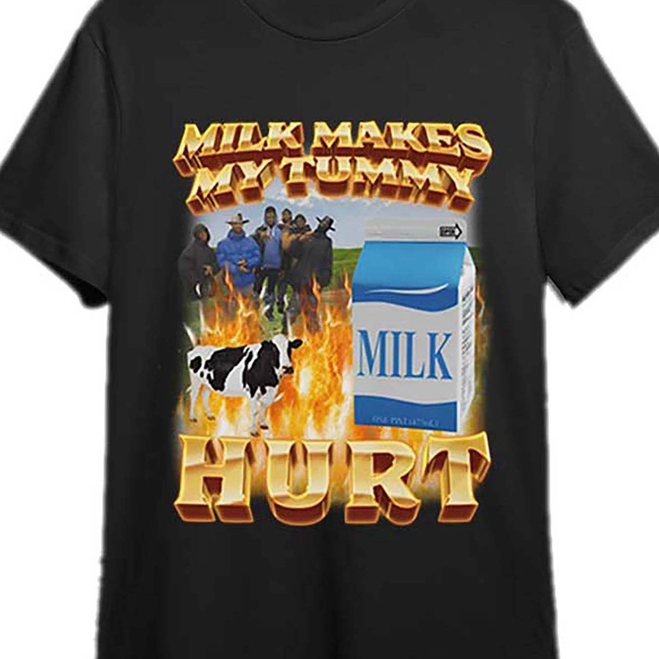 Funny Graphic T-shirt - Milk Makes My Tummy Hurt T-Shirt - Men’s Short Sleeve Black Collection