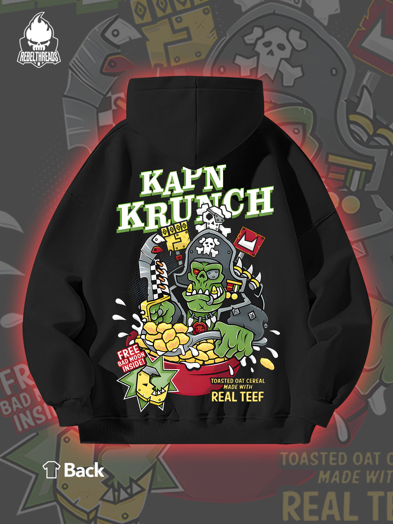 Street Cool KAP'N KRUNCH Pirate Oatmeal 270G Men'S Autumn And Winter Fleece Hoodie with Personalized Trendy Hip-Hop Streetwear And Kangaroo Pocket As a Gift Suitable for Individuals with Personality And Street Culture