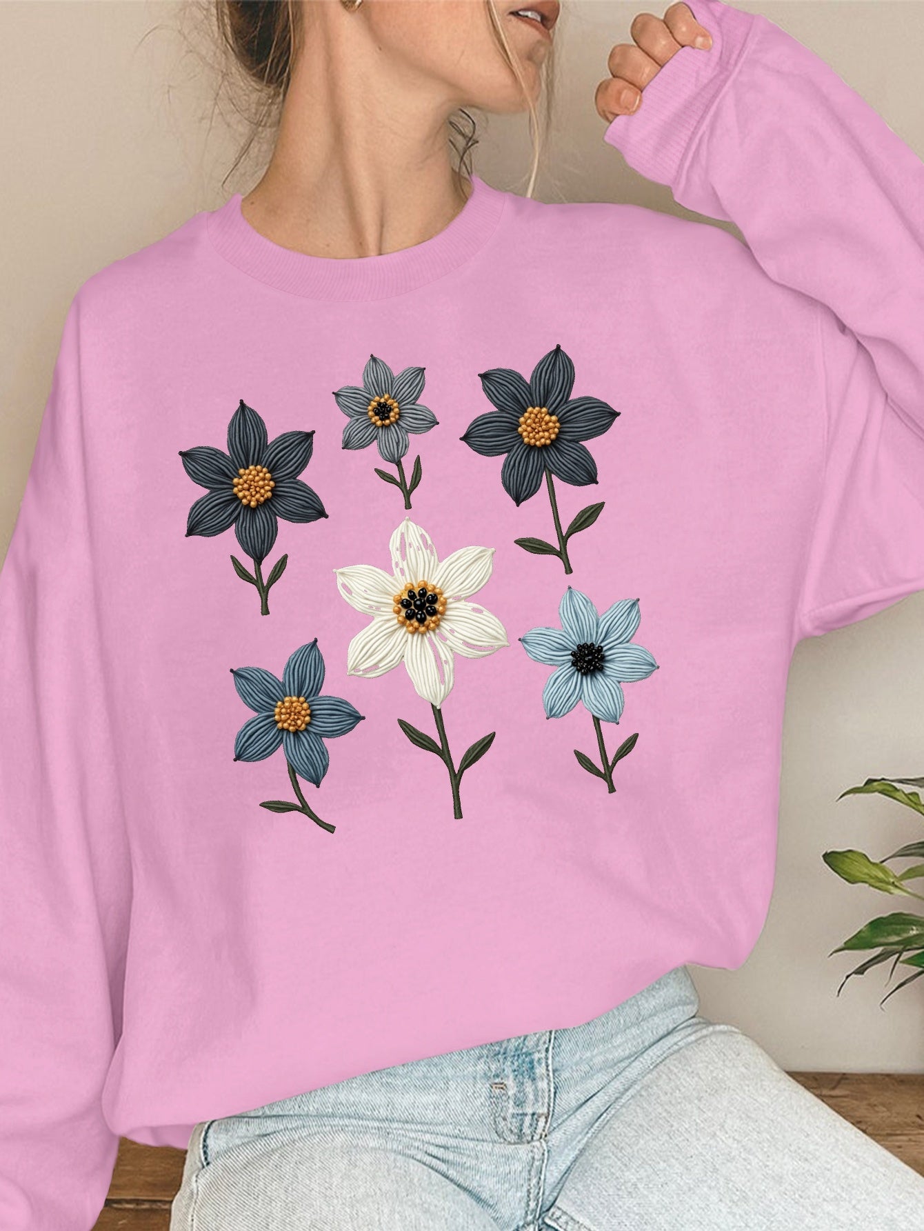 Women'S Sweatshirts Featuring Teediy with Beaded Floral Designs.