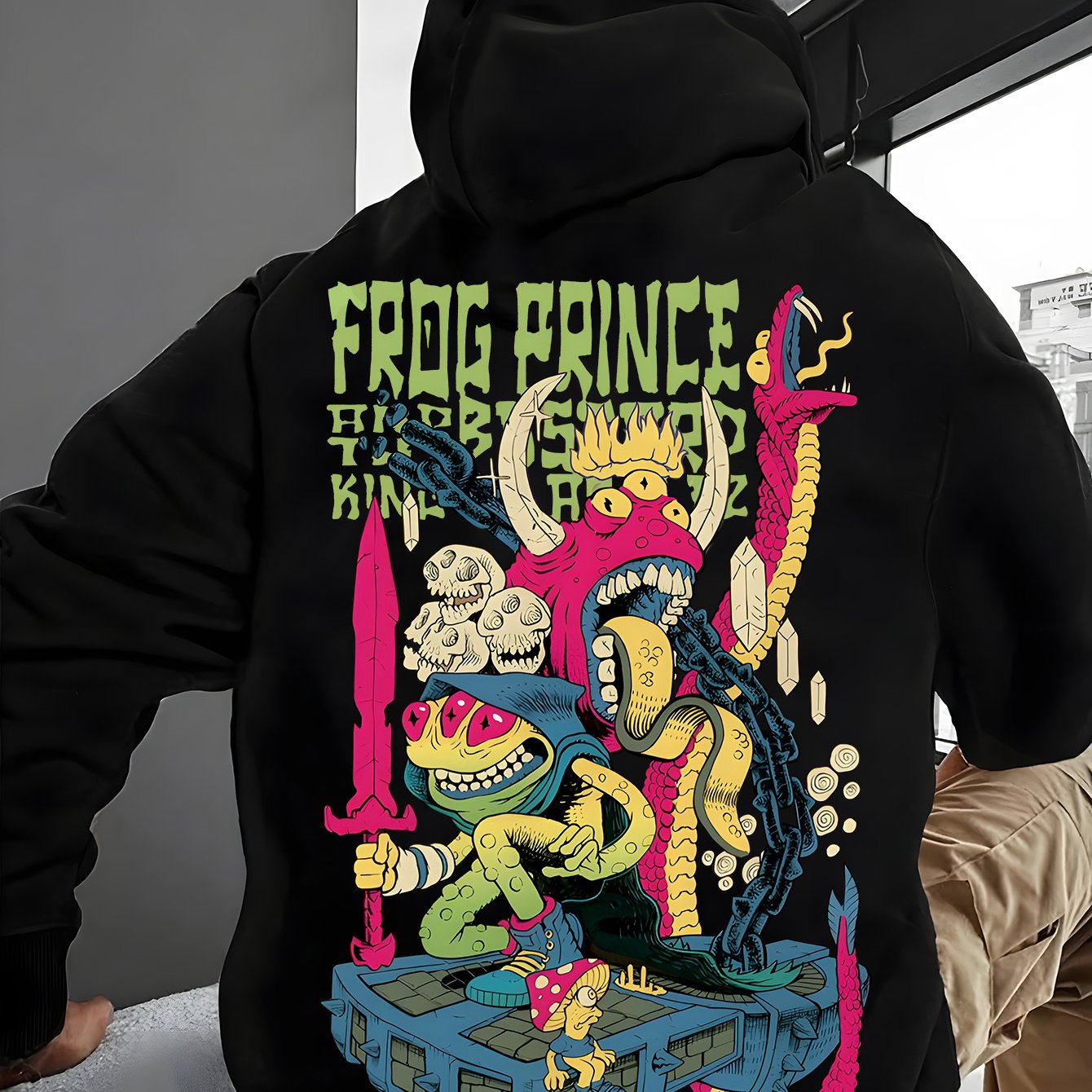 Handsome Men'S Hoodie with Horror Elements Featuring Three Eyed Monsters And Printed English Letters. The Hoodie Has Pocket Details for Easy Release And Storage of Items, And The Soft And Comfortable Fabric Is The Best Choice