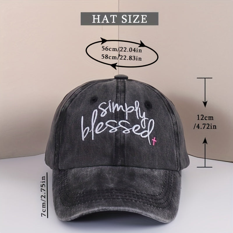 Simply Blessed Embroidery Baseball Cap Washed Distressed Solid Color Dad Hats Adjustable Sun Hats For Women & Men