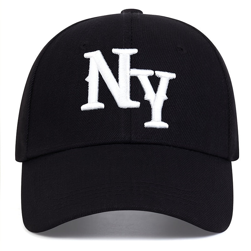 Men'S NY Embroidered Baseball Cap, Adjustable Sun Protection Casual Hat for Spring/Summer, Graphic Outdoor Travel Beach Vacation Cap, Polyester Fiber, Woven, Hand Wash, Buckle Closure