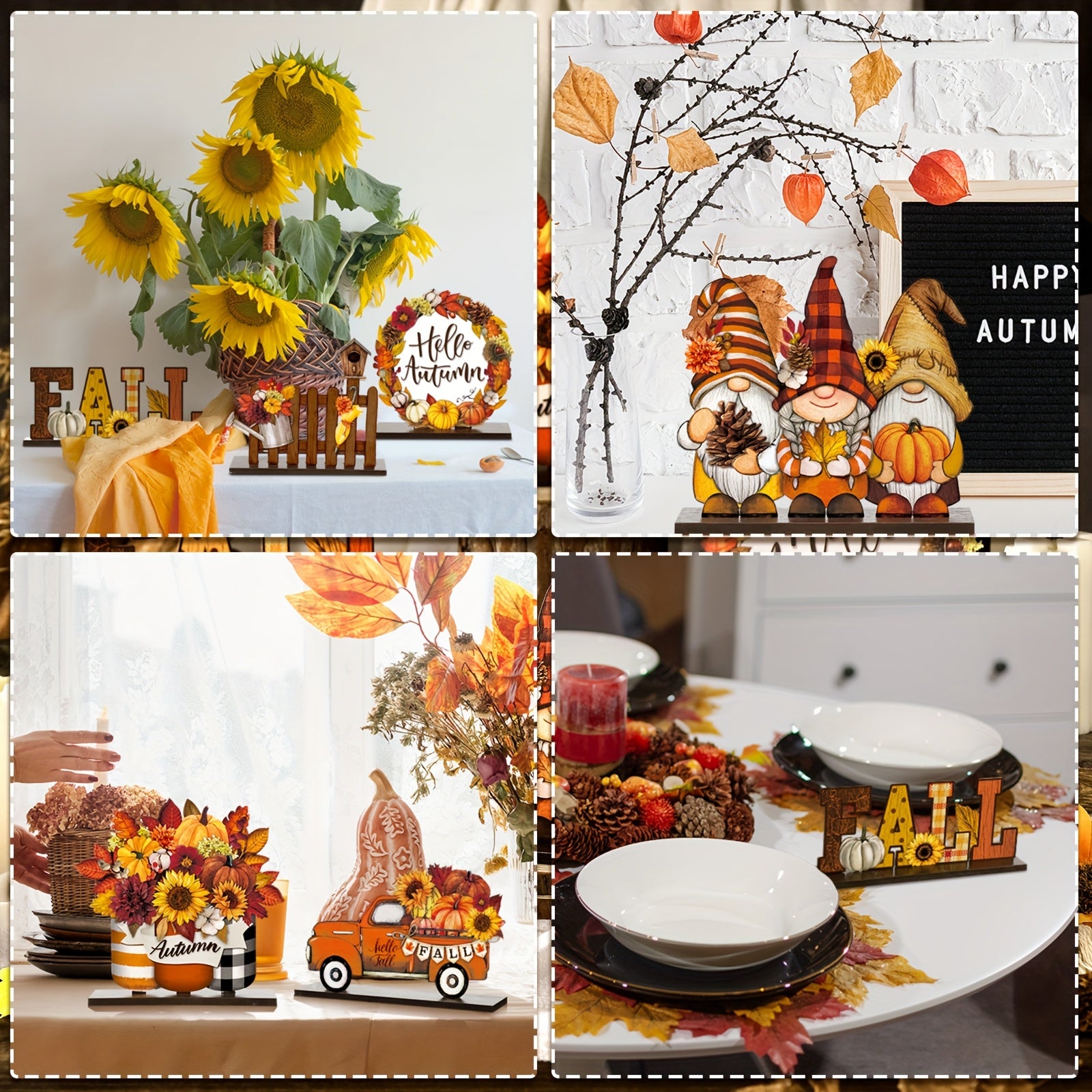 Wooden Table Decorations Wood Tabletop Sign Centerpiece Rustic Decorations for Office Desk Farmhouse Home Kitchen Tiered Tray Decor Shelves Table Decorative (Maple Pumpkin)
