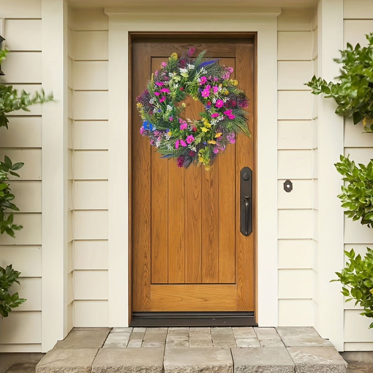 Spring Welcome Wreath, Colorful, Hanging On The Front Door, Greet Every Visiting Guests, Let Them Feel The Breath Of Spring In The Moment They Step Into The Door