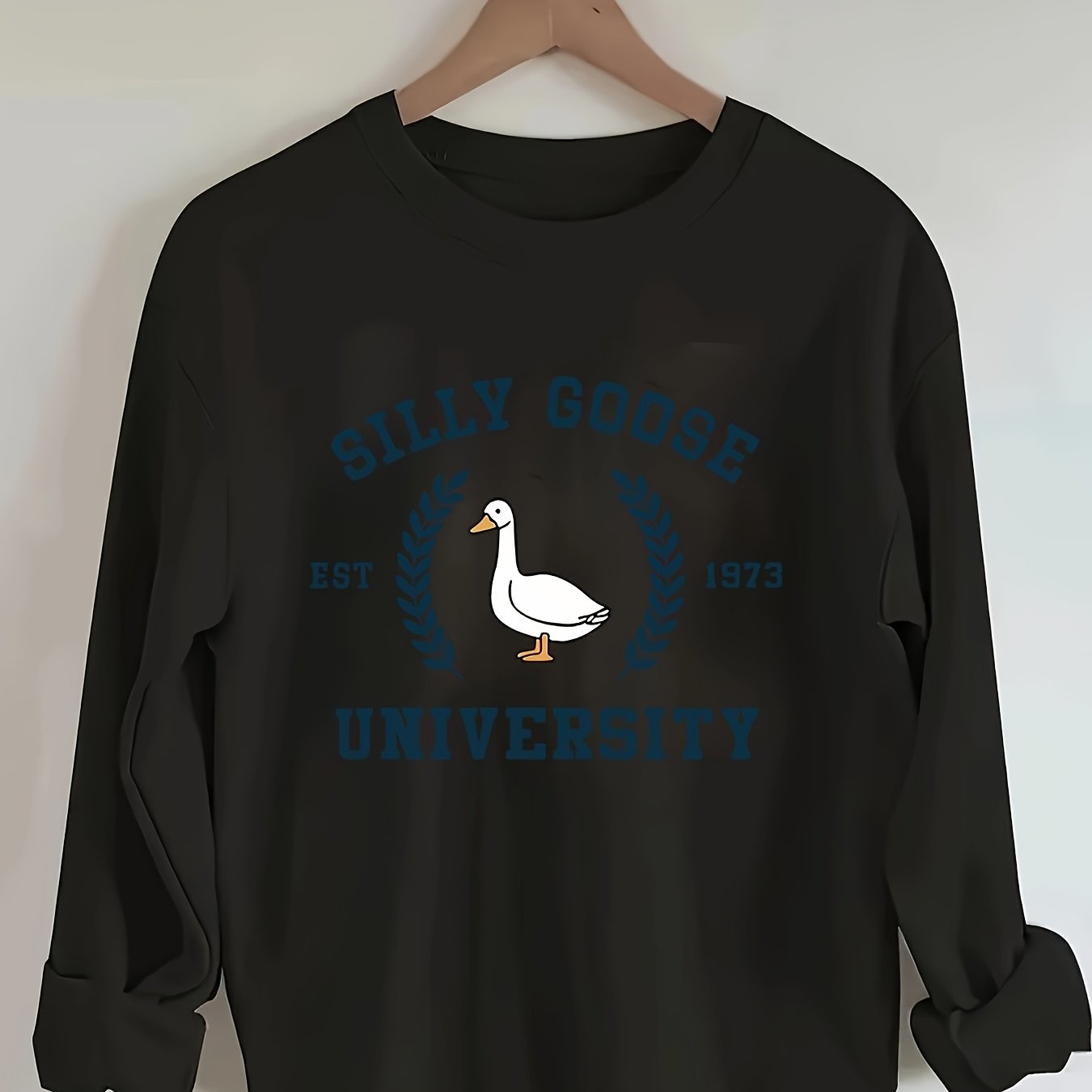 Silly Goose Comfort Workshop Women's Casual Crew Neck Sweatshirt - Silly Goose University 1978 Graphic Print, Soft Beige, Regular Fit, Machine Washable, Allseason Apparel, Playful Design, Durable Fabric