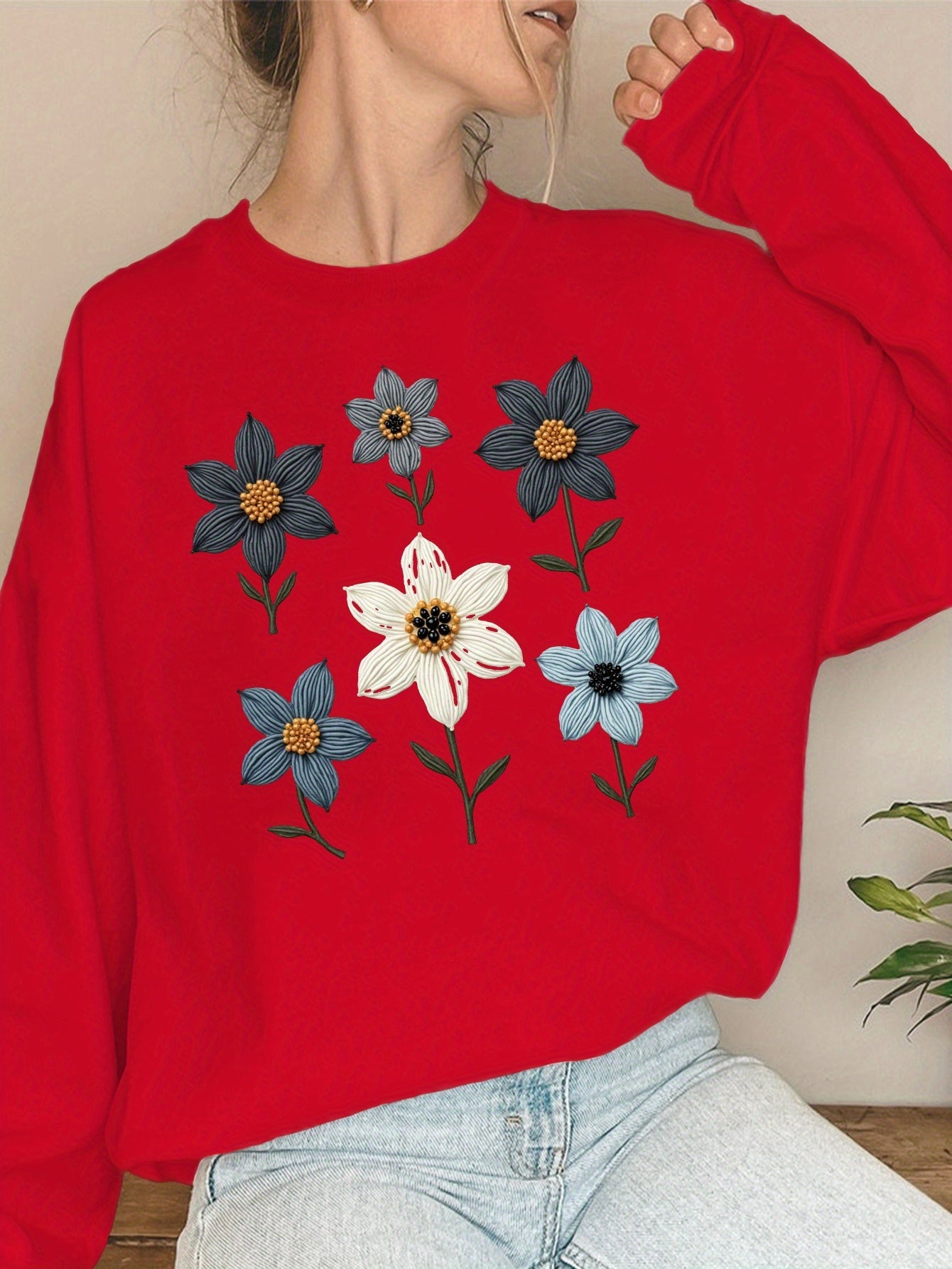 Women'S Sweatshirts Featuring Teediy with Beaded Floral Designs.
