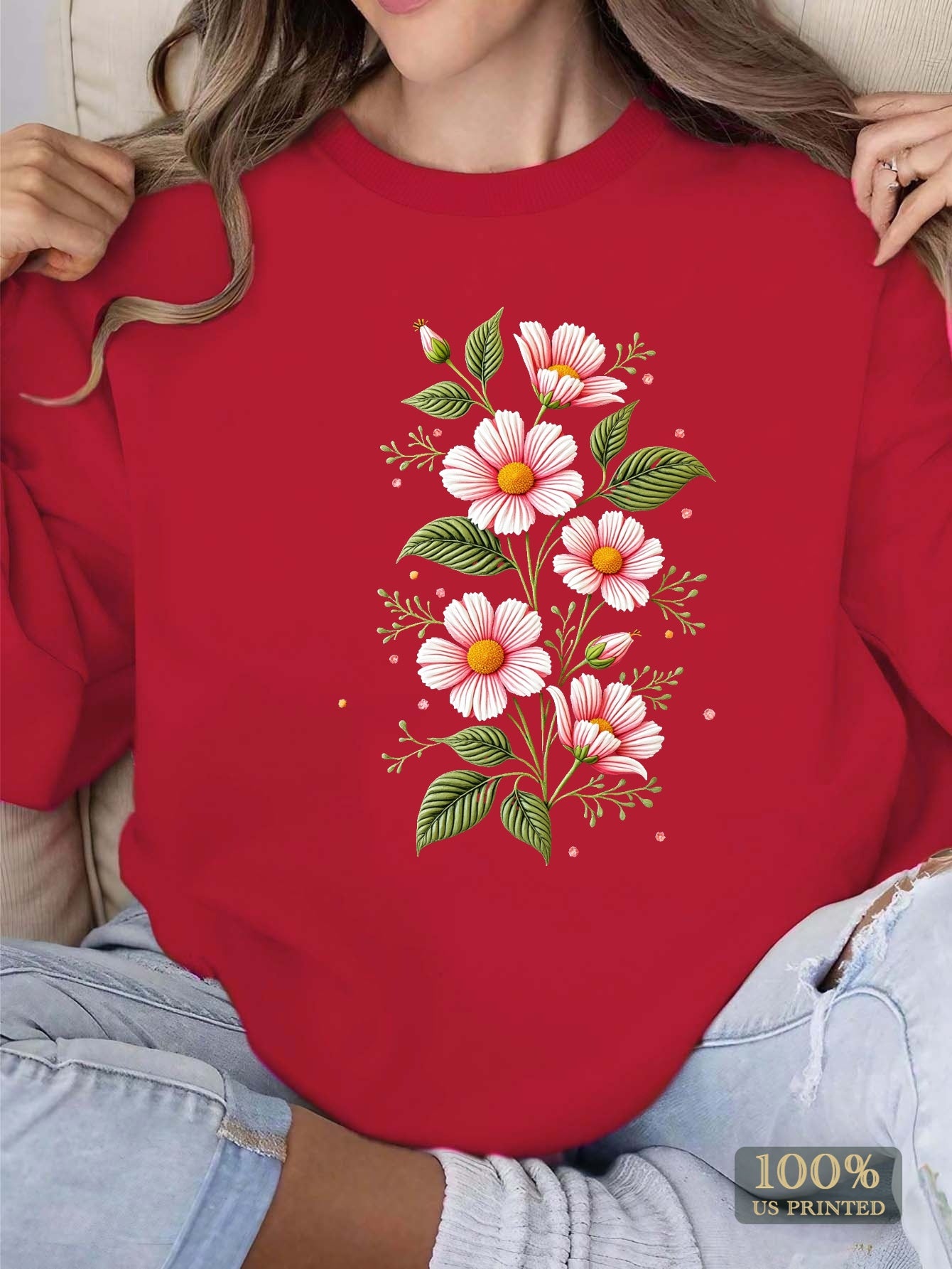 Embroidered Floral Design Women'S Plus Size Sweatshirt