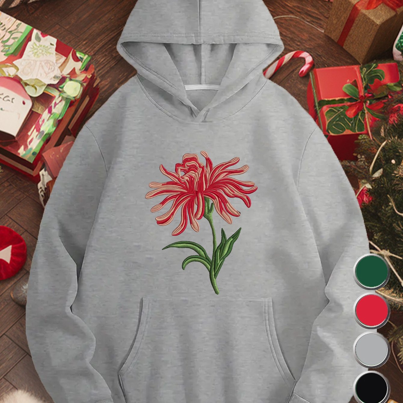 Red flower embroidery design Women's plus size hoodies