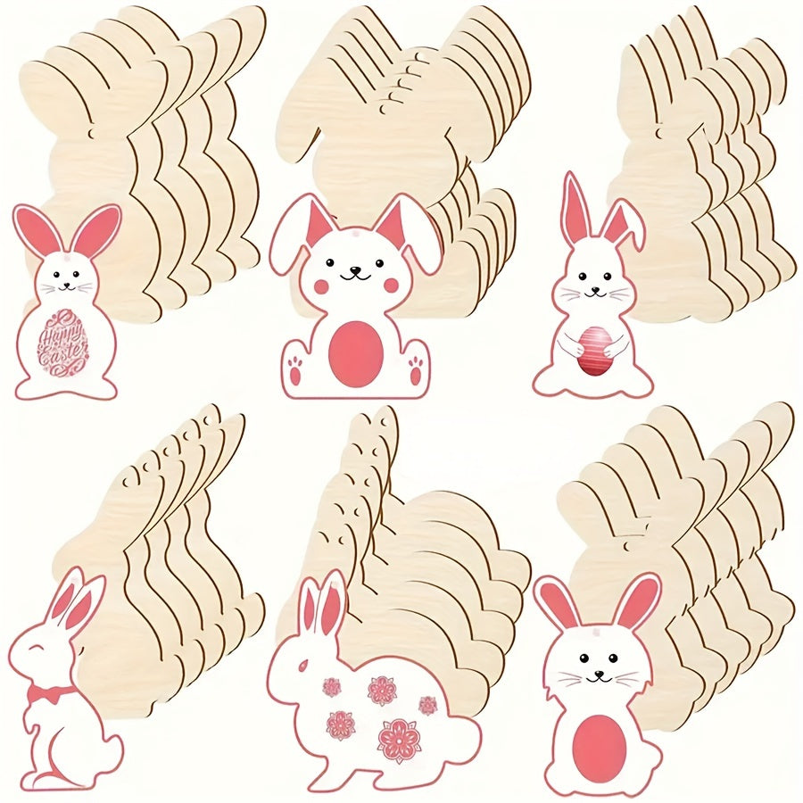 Easter Bunny Wooden Craft Cutouts - DIY Blank Rabbit Ornaments for Painting & Decorating, 6 Unique Designs, Perfect for Easter Gifts & Home Decor