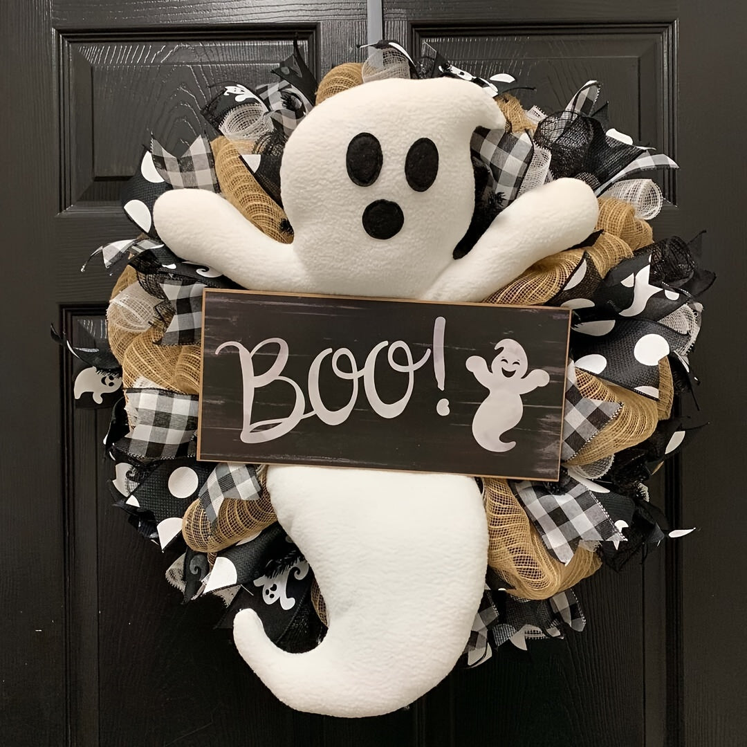 Cute Halloween Ghost Wreath for Holiday Door and Window Scene Decoration Props