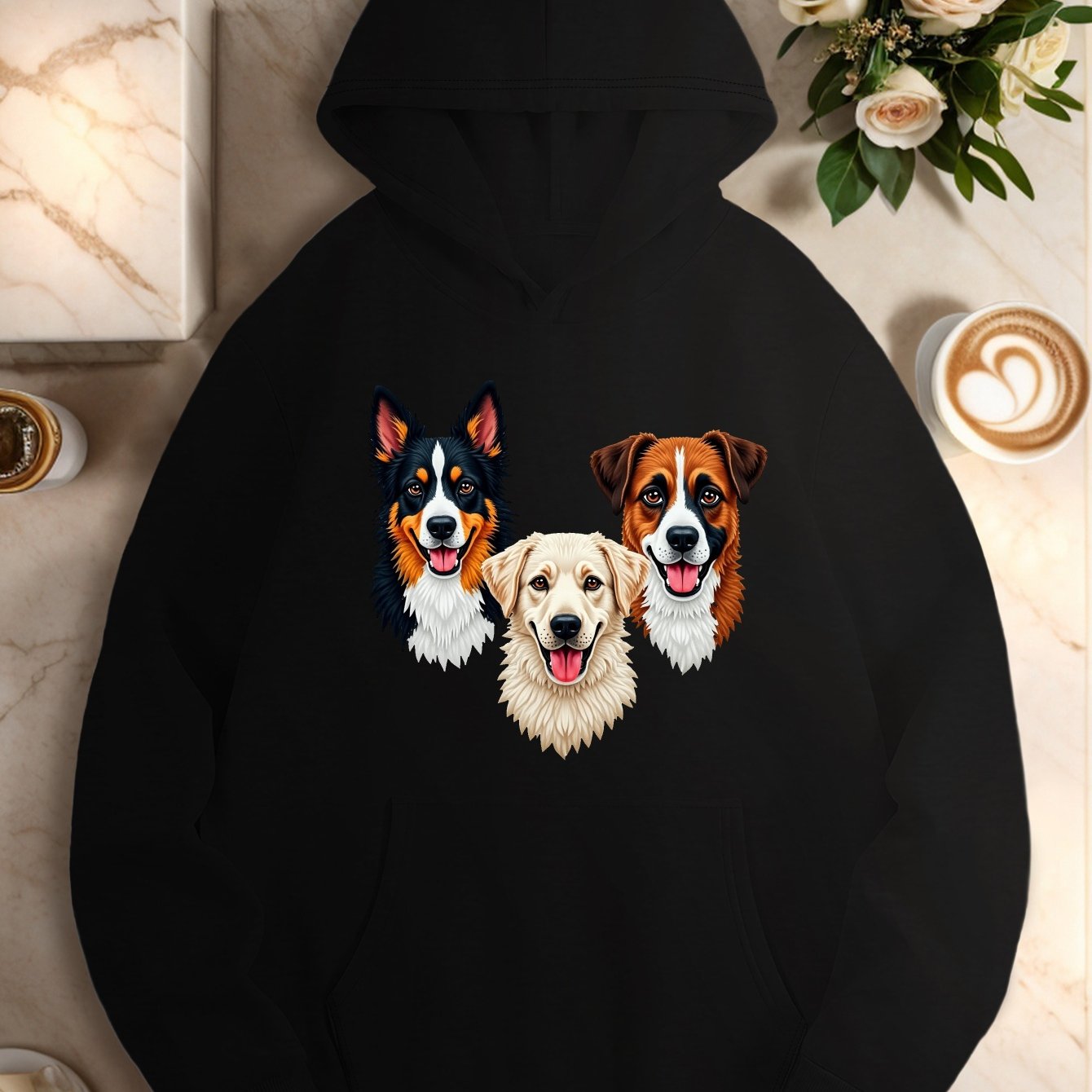Three Embroidered Dog Faces Women'S Plus Size Casual Hoodies