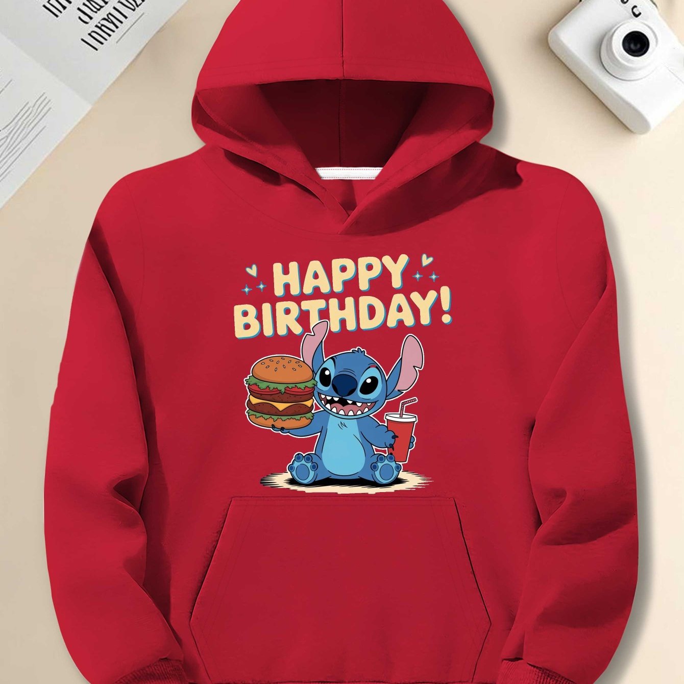 Disney Stitch Birthday Burger Retro Style men'S casual hoodies