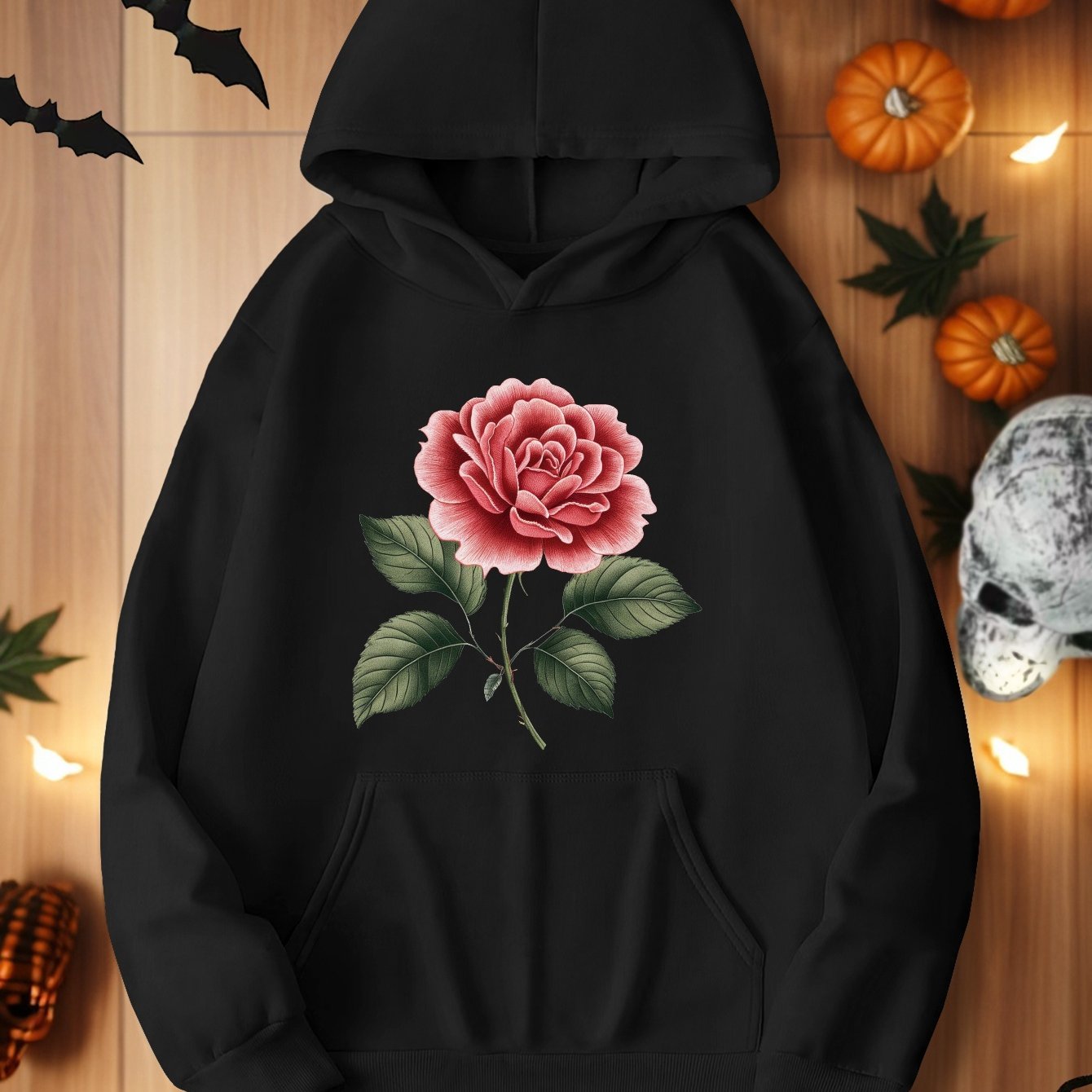 Embroidered Red Rose Illustration Women'S Plus Size Casual Hoodies