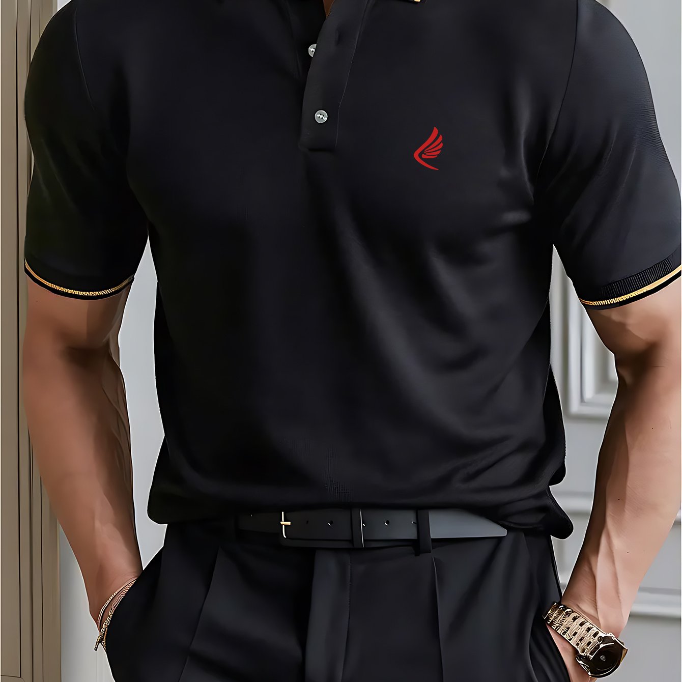 wing symbol Men's summer short sleeved shirt with small logo pattern, high-end feel, light business, new short sleeved top, a must-have for summer, suitable for sports, golf, tennis, fishing, leisure vacation wear