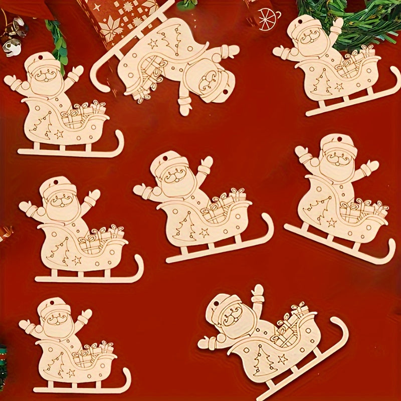 Wooden Santa Claus Sled Shape Wood Piece DIY Painting Graffiti Crafts Wooden Pendant Pendent Ornaments Holiday Wedding Party Home Decorations