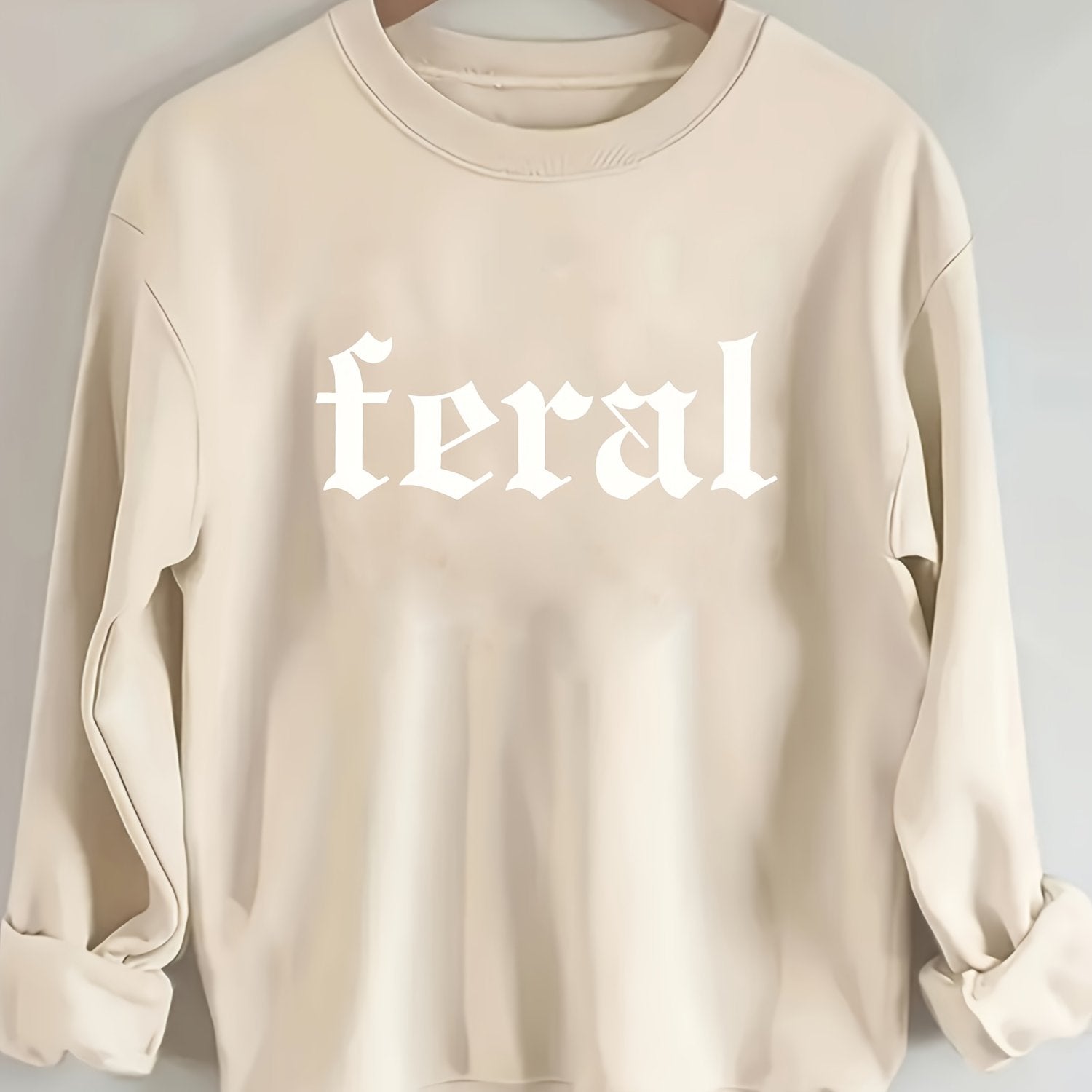 Women's Black Feral Print Pullover Sweatshirt - Soft Casual Long Sleeve Crew Neck with Bold White Lettering - Machine Washable All-Season Comfort, Cute Sweatshirts, Everyday Comfort, Modern Sweatshirt, Durable Comfort, Weeken