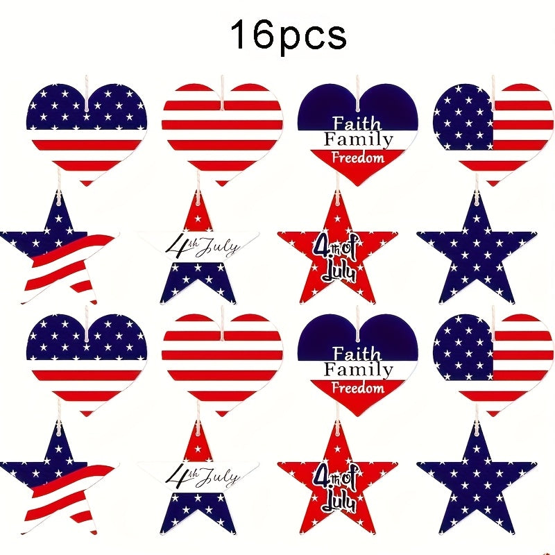 Independence Day Patriotic Wooden Decorations, 4th Of July Wooden Decorations With String For Memorial Day Decorations, Veterans Day Independence Day Party Supplies