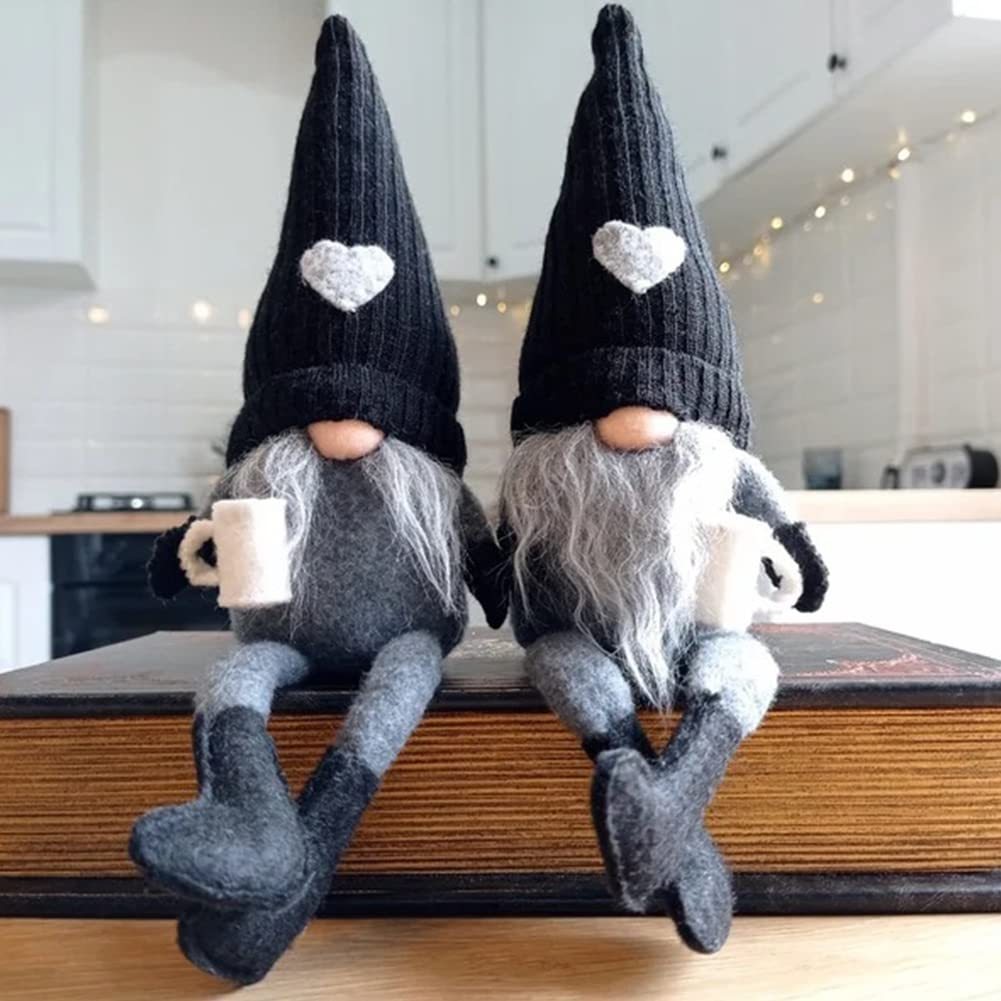 Coffee Gnomes Plush Doll Coffee Bar Decoration Swedish Tomte Elf Dwarf Collectible Figurines Dangle Leg Shelf Sitters Farmhouse Home Kitchen Decor Coffee Lover Gifts