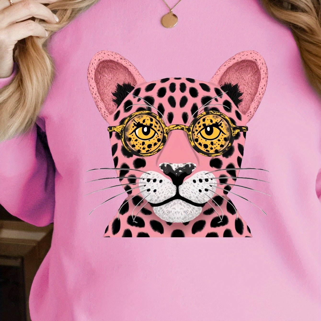 Stylized pink leopard face women's sweatshirts