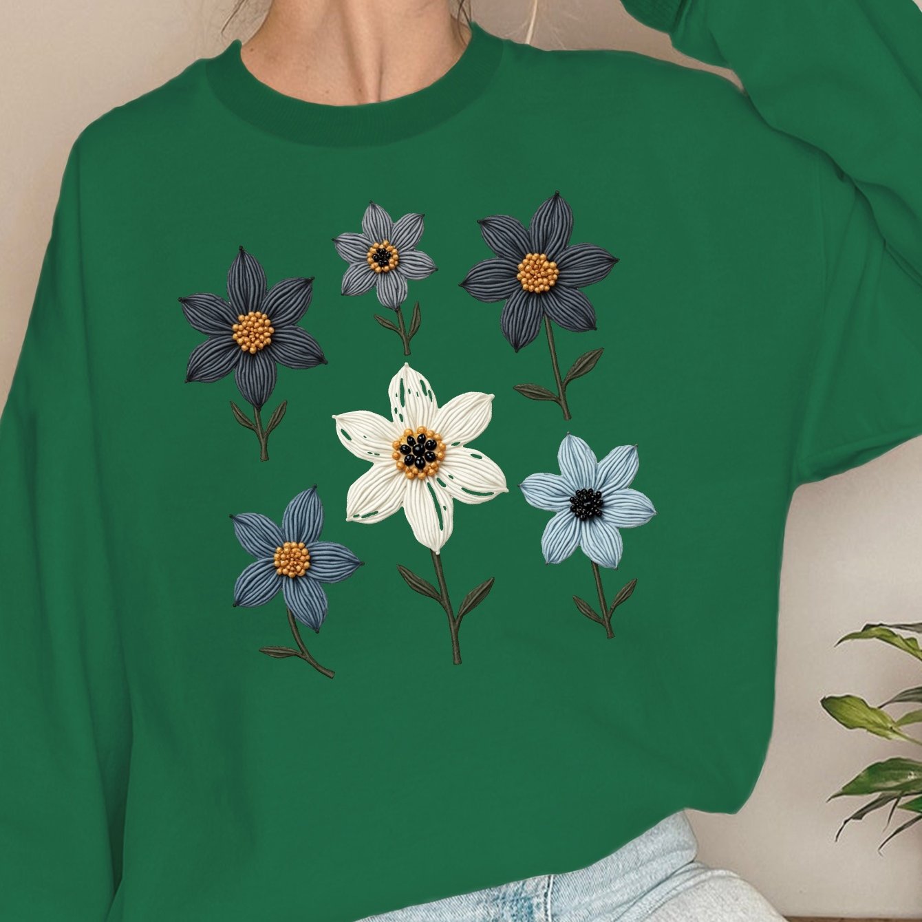 Women'S Sweatshirts Featuring Teediy with Beaded Floral Designs.
