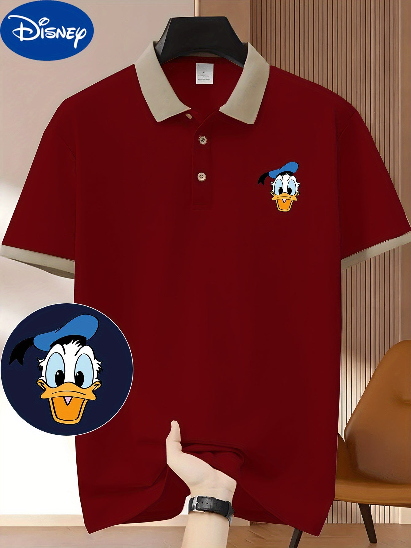Donald Duck Cute Headprint Short-Sleeved Polo Shirt - Casual & Trendy, Lightweight Polyester, Breathable Quick-Dry Fabric, Perfect for Golf, Summer Outdoor Activities, and a Great Gift for Husbands and Friends, Golf Shirt | B