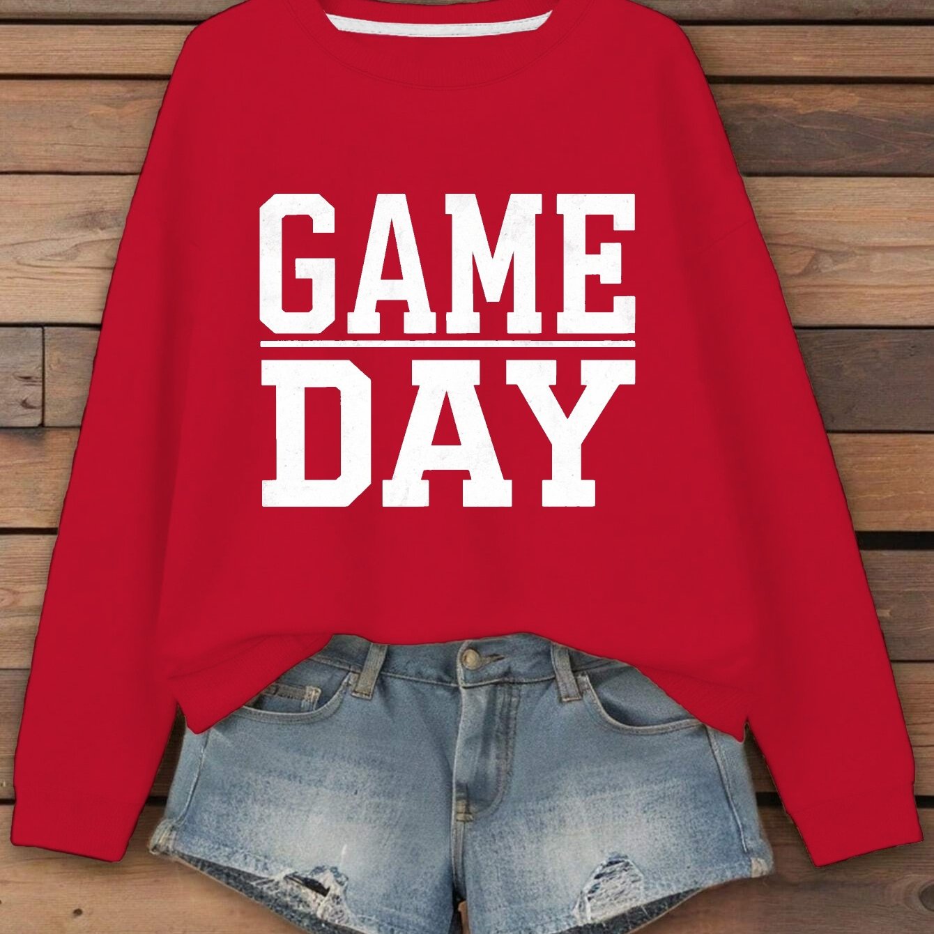 GAME DAY Print Pullover Sweatshirt, Casual Long Sleeve Crew Neck Sweatshirt, Women's Clothing