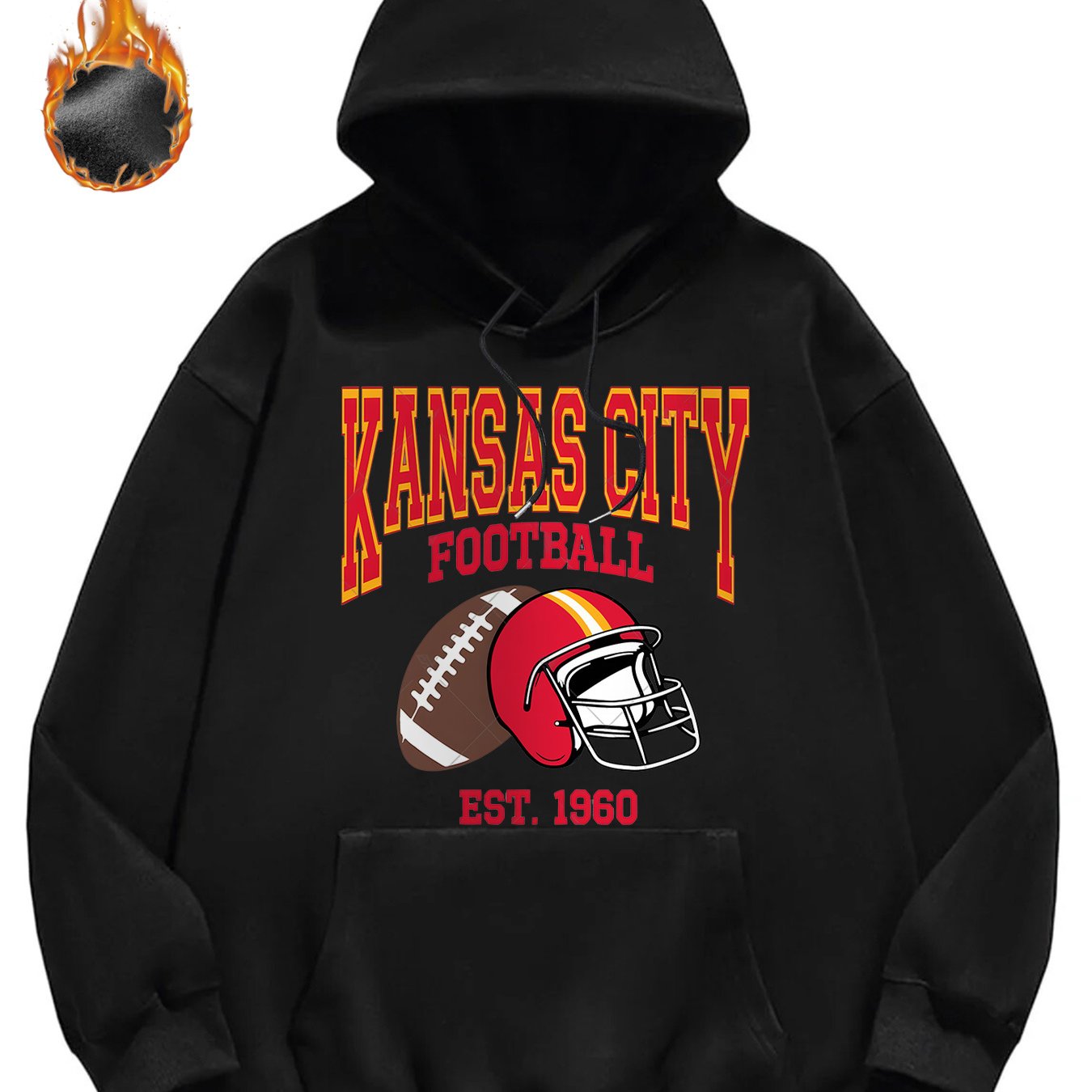 Kansas City Football Hoodie for Men – Cozy Fleece-Lined Casual Sweatshirt with Team Logo & Helmet Design, Perfect for Winter Wear & Game Day Outfits,, Gray, Fleece Lined Hoodie