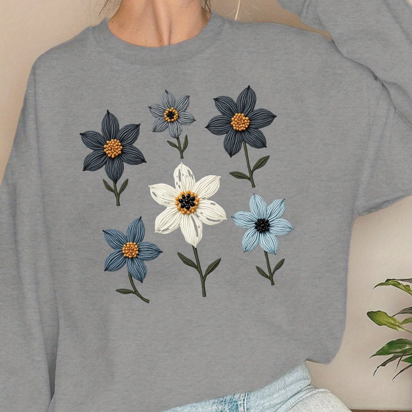 Women'S Sweatshirts Featuring Teediy with Beaded Floral Designs.