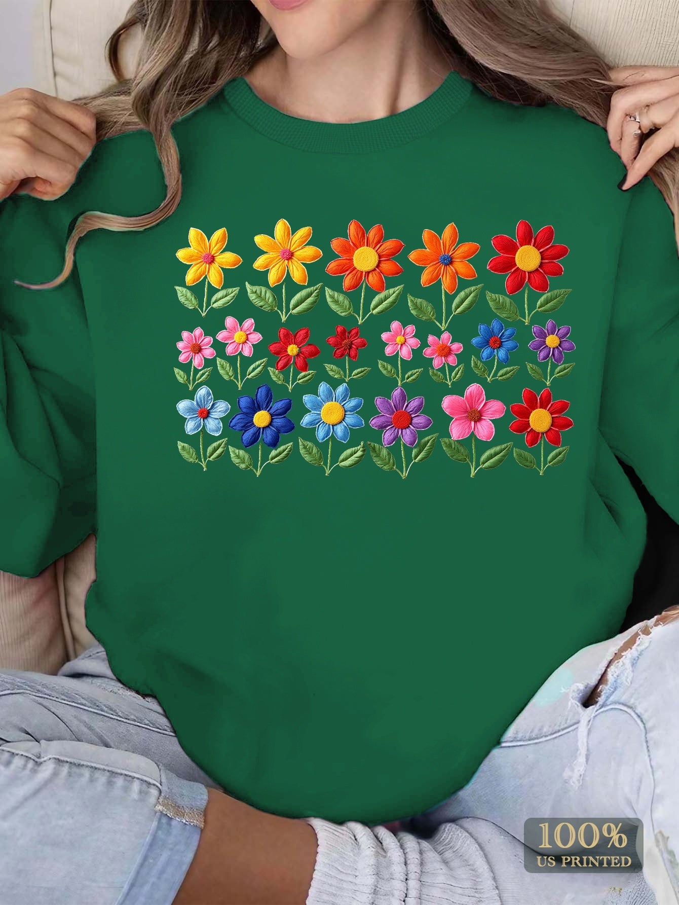 Colorful embroidered flowers Women's plus size sweatshirt