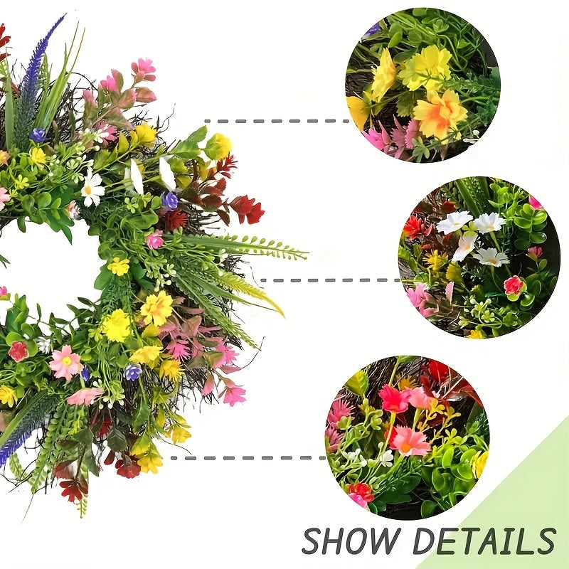 24 Inch Spring Wildflower Wreath, Texas Wildflower Wreath, Spring And Summer Wildflower Silk Wreath for Farmhouse Interior Front Door Wall Wedding Home Decor, Perfect for Thanksgiving Decorative Swags