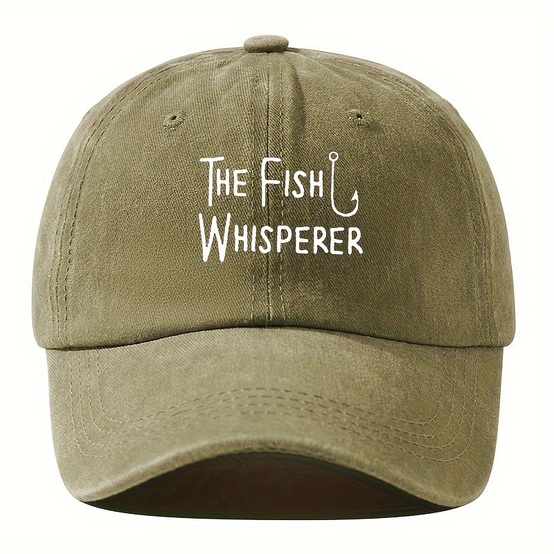 The Fish Whisperer Baseball Cap for Men - Casual Polyester Duckbill Cap with Embroidered Lettering, Outdoor Fishing & Travel Compatible, Unisex Adjustable Snapback Hat