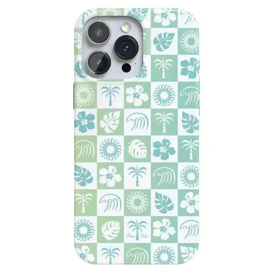 Casely iPhone Case | Coastal Checkers | Pura Vida Floral | Compatible with MagSafe | Bold Protective Design