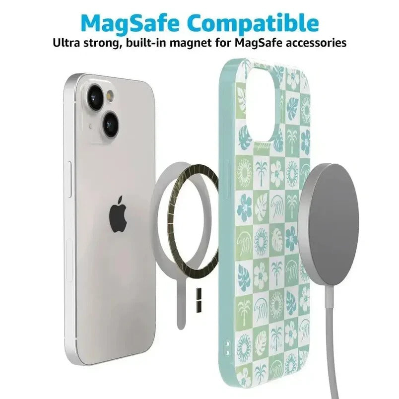 Casely iPhone Case | Coastal Checkers | Pura Vida Floral | Compatible with MagSafe | Bold Protective Design
