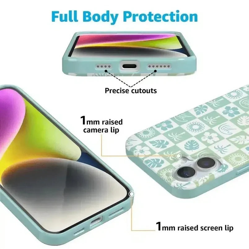 Casely iPhone Case | Coastal Checkers | Pura Vida Floral | Compatible with MagSafe | Bold Protective Design