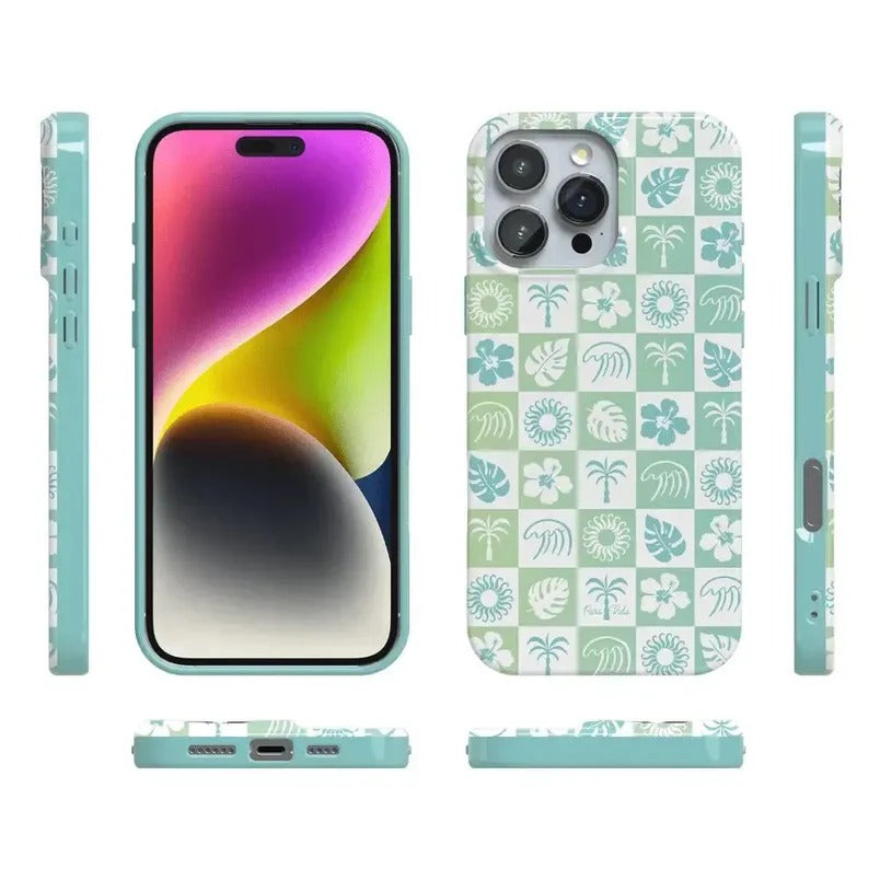 Casely iPhone Case | Coastal Checkers | Pura Vida Floral | Compatible with MagSafe | Bold Protective Design