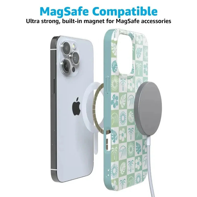 Casely iPhone Case | Coastal Checkers | Pura Vida Floral | Compatible with MagSafe | Bold Protective Design