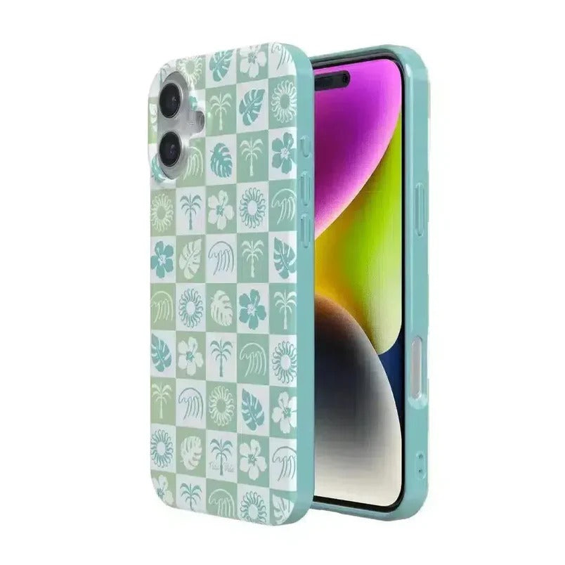 Casely iPhone Case | Coastal Checkers | Pura Vida Floral | Compatible with MagSafe | Bold Protective Design