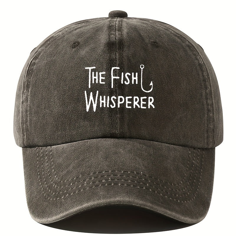 The Fish Whisperer Baseball Cap for Men - Casual Polyester Duckbill Cap with Embroidered Lettering, Outdoor Fishing & Travel Compatible, Unisex Adjustable Snapback Hat