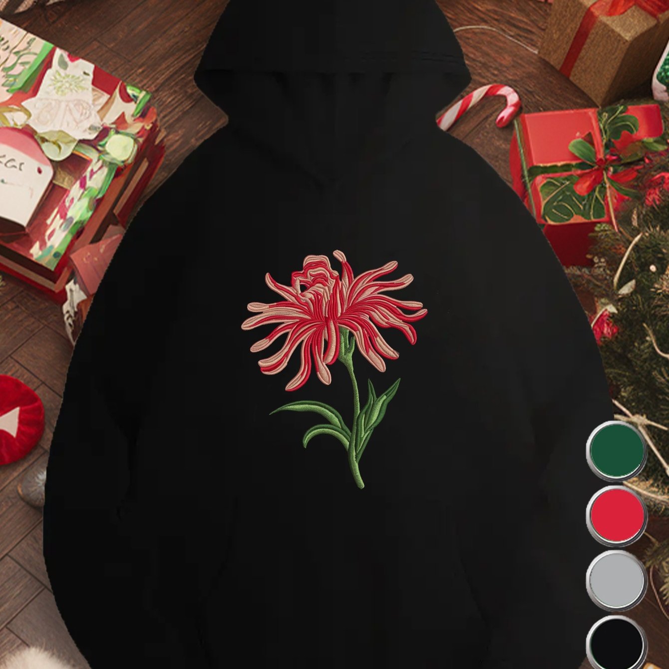 Red flower embroidery design Women's plus size hoodies