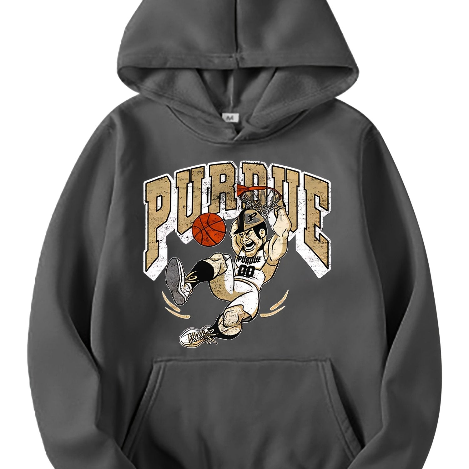 Purdue Basketball Graphic Hoodie, 50% Cotton 50% Polyester Blend, Casual Style, Knit Fabric, Regular Fit, with Team Spirit Design, for Grey Sweatshirt