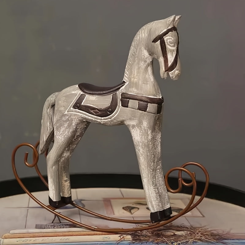 Retro Wooden Crafts Rocking Horse Desk Decor Balance Art Figurines Home Office Decor