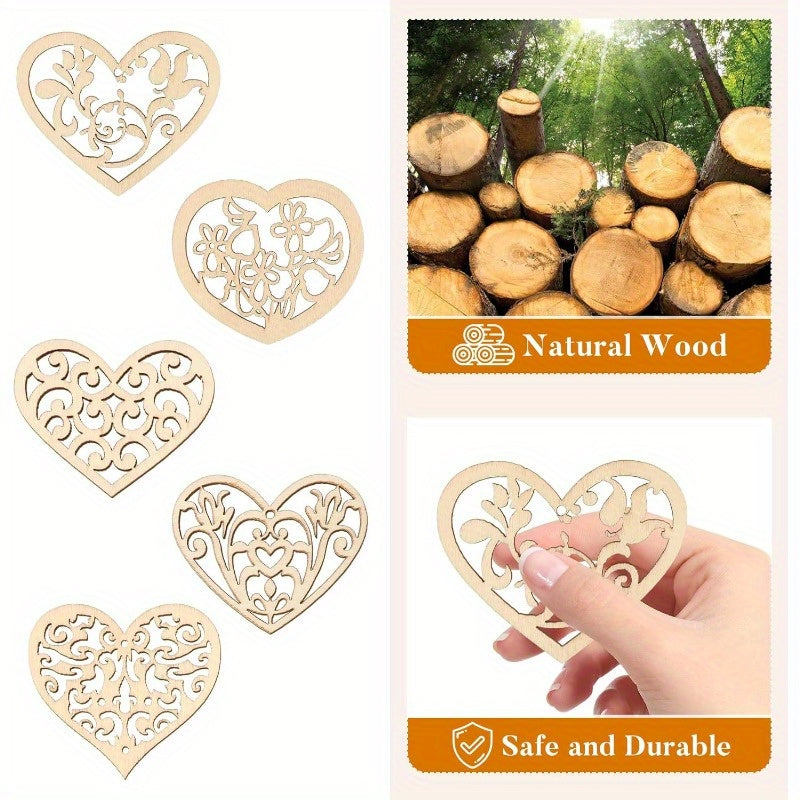 Wooden Heart-Shaped Hollow Carved Pendants, Perfect for Decorating Tables, Gifts, Weddings, Cards
