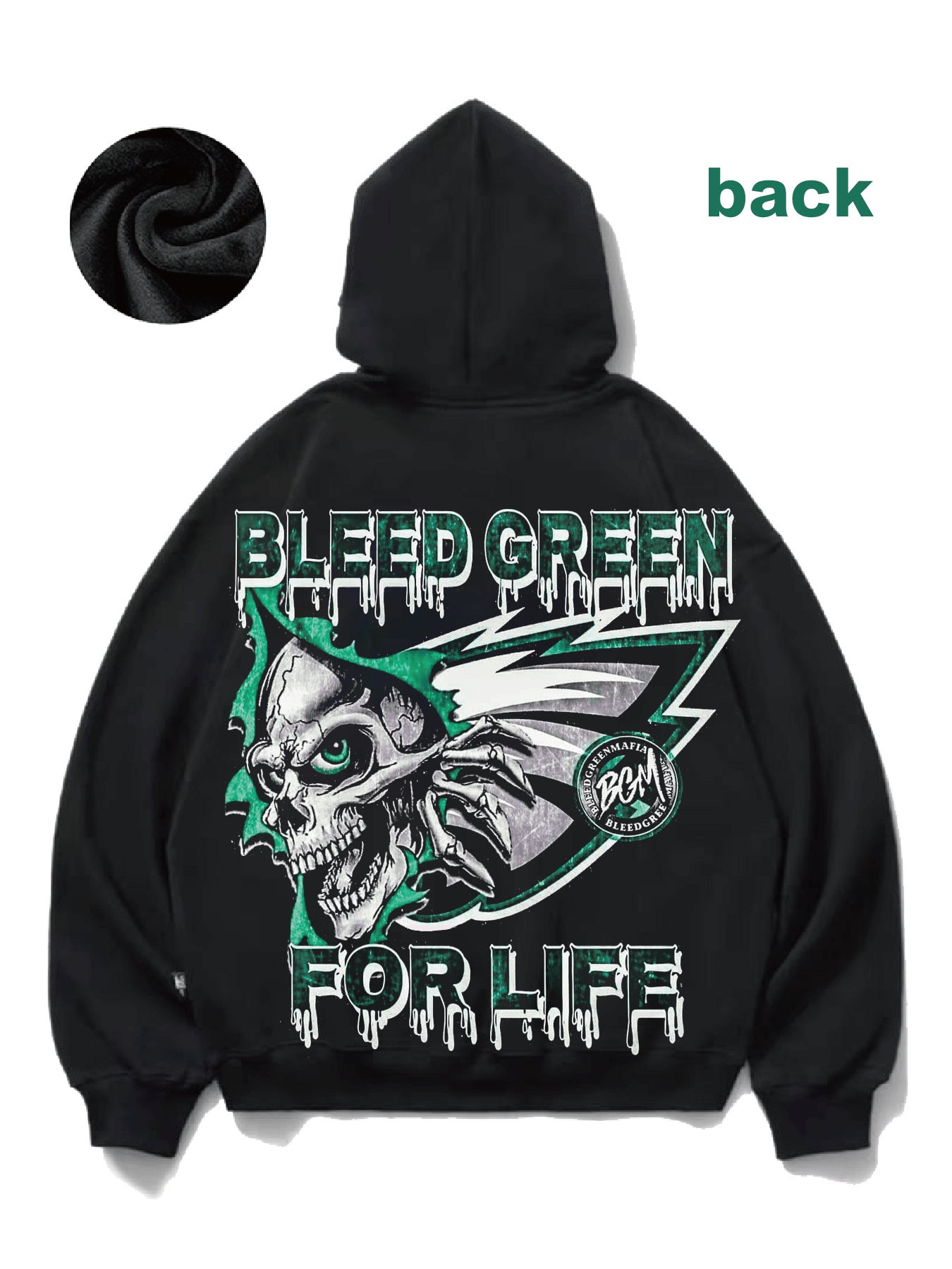 Men's Bleed Green Hoodie - Casual Football Fan Skull Eagle Design Sweatshirt, Soft Polyester Fabric, Machine Washable, Comfortable for Spring & Fall