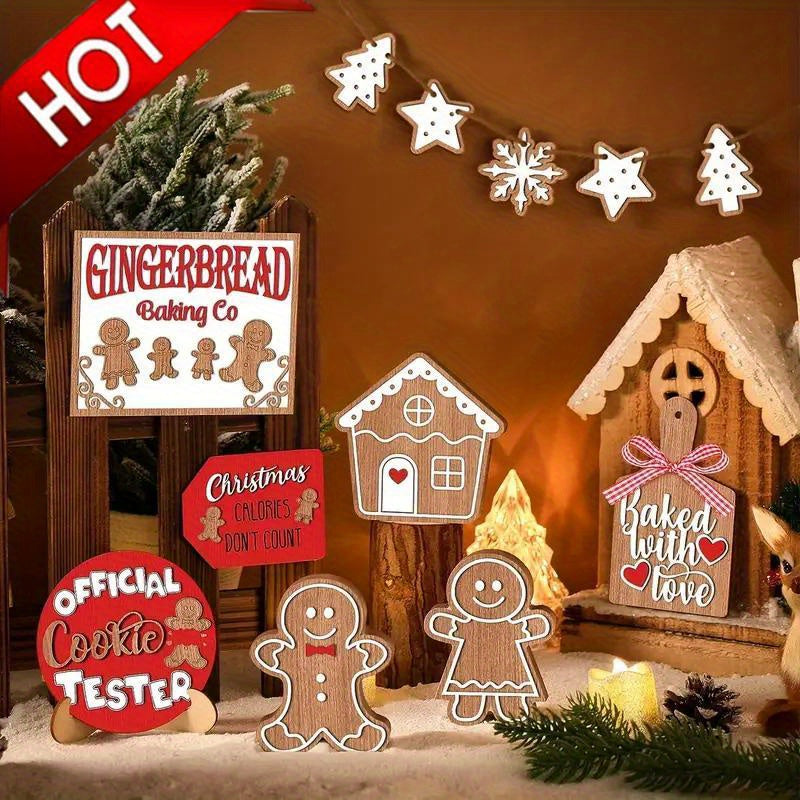 Festive Christmas Tiered Tray Decor Set: Wooden Tiered Tray with Gingerbread, Snowmen & Santa Signs - Holiday Home & Kitchen Display Essentials, Perfect for Christmas Gifts, Party Favors, Home Table Displays, and Holiday Deco