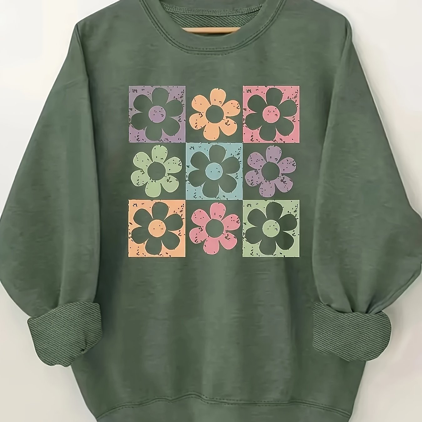 Soft Floral Print Long Sleeve Crew Neck Pullover Sweatshirt For Women, Casual Fashion Basic Sweatshirt