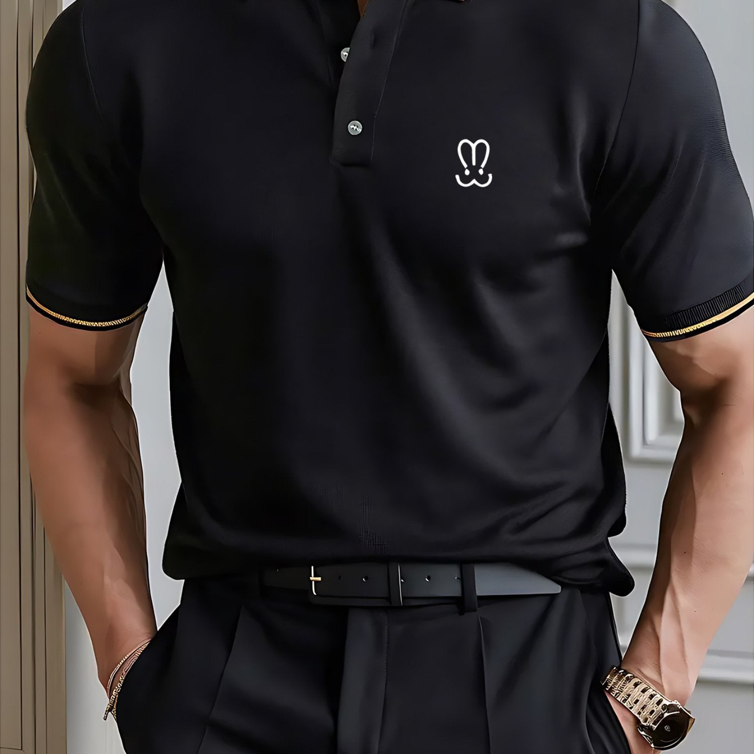 Rabbit Symbol Men'S Summer Short Sleeved Polo Shirt with Small Logo Pattern, High-End Feel, Light Business, New Short Sleeved Top, a Must-Have for Summer, Suitable for Sports, Golf, Tennis, Fishing, Leisure Vacation Wear